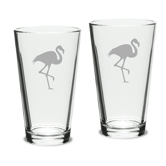 Flamingo Deep Etched Classic Pub Pint Glass Set of 2