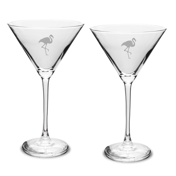Flamingo Deep Etched Martini Glass Set of 2