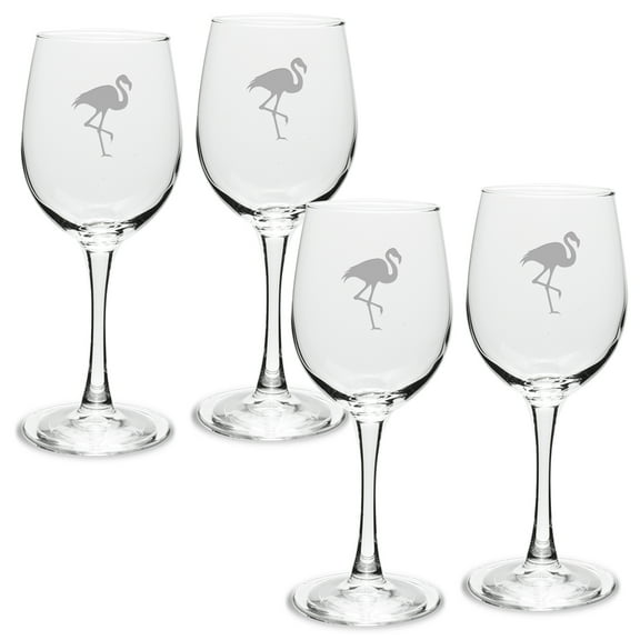 Flamingo Deep Etched White Wine Glass Set of 4