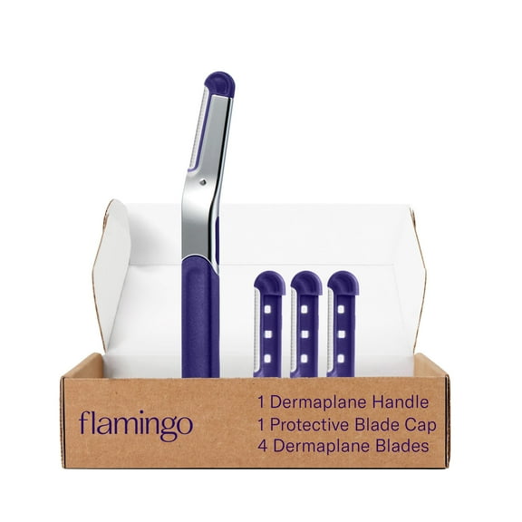 Flamingo Dermaplane Razor Kit, Includes 1 Dermaplane Handle with Blade Cover and 4 Refillable Razors
