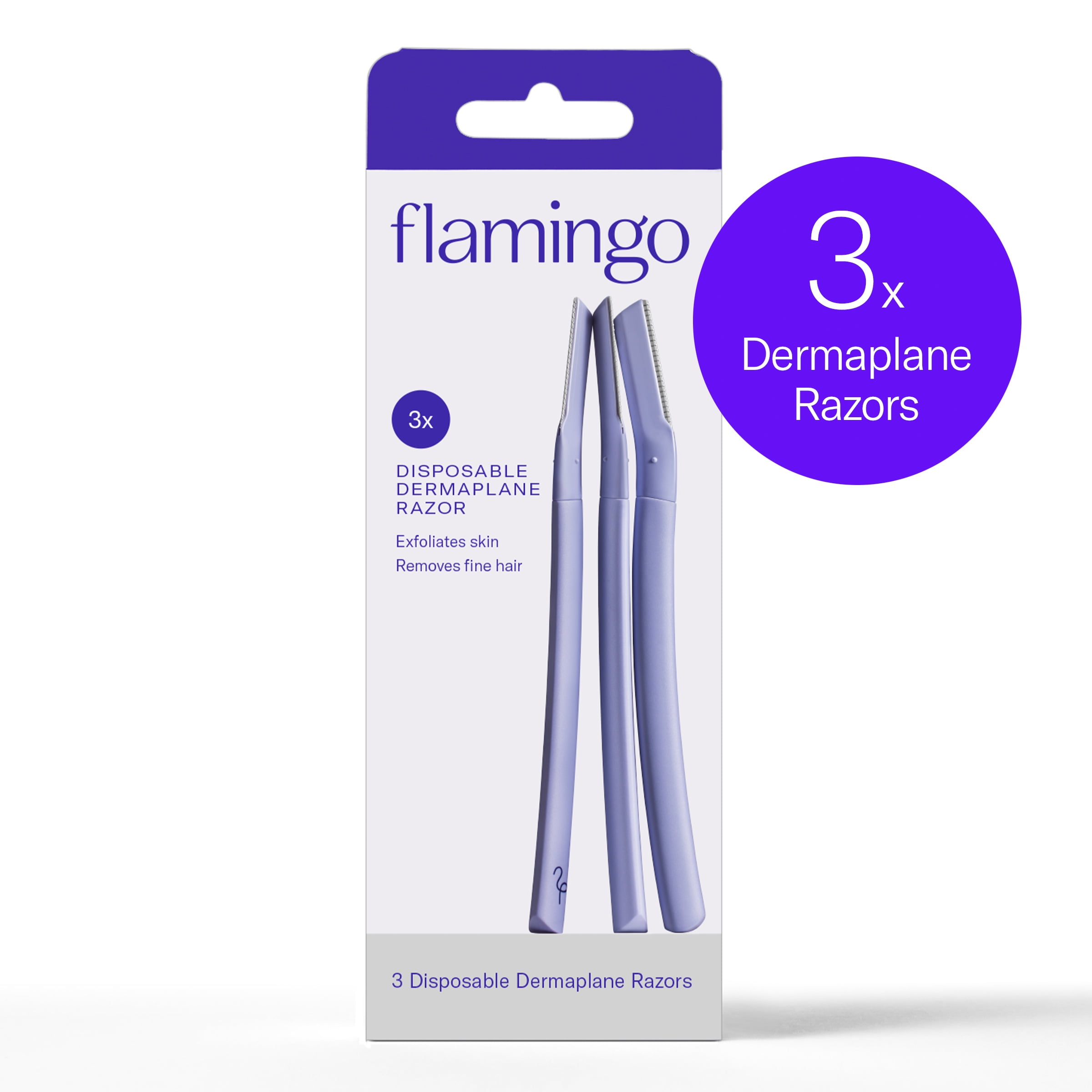 Flamingo Disposable Dermaplane Facial Razors for Women, 3 Count