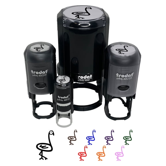 Flamingo Doodle Self-Inking Rubber Stamp Ink Stamper - Sky Blue Ink - Medium 1 Inch