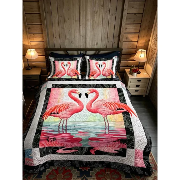 Flamingo Dreams 3-Piece Quilted Bedding Set