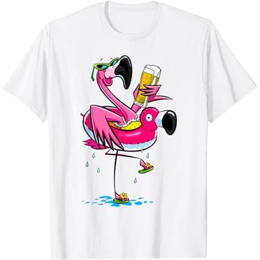 Funny Flamingo Drinking Beer T-Shirt - Humorous Pink Flamingo Design For Men & Women