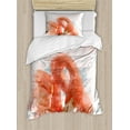 thumbnail image 1 of Flamingo Duvet Cover Set, Flamingo Bird with Feather Nature Art Work Watercolor Paint Effect Print, Decorative 2 Piece Bedding Set with 1 Pillow Shams, Twin Size, Orange White, by Ambesonne, 1 of 3