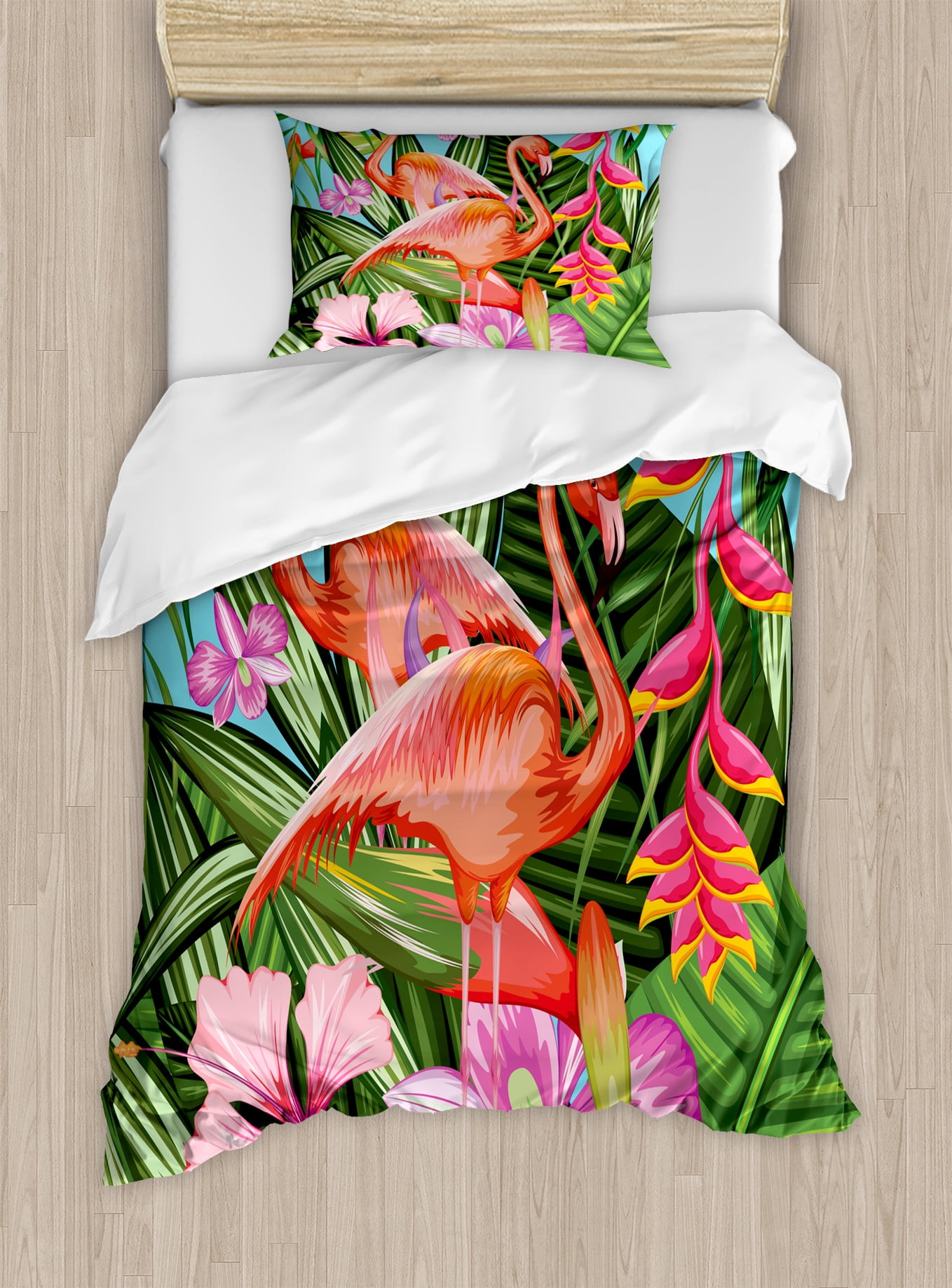 Tropical Flamingo Twin Duvet Cover Set with Pillow Sham