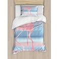thumbnail image 1 of Flamingo Duvet Cover Set, Illustration of Royal Animal in the Lake Soft Pale Romantic Colors Art Work, Decorative 2 Piece Bedding Set with 1 Pillow Shams, Twin Size, Pink Blue, by Ambesonne, 1 of 3