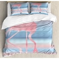 thumbnail image 1 of Flamingo Duvet Cover Set, Illustration of Royal Animal in the Lake Soft Pale Romantic Colors Art Work, Decorative 3 Piece Bedding Set with 2 Pillow Shams, Queen Size, Pink Blue, by Ambesonne, 1 of 3