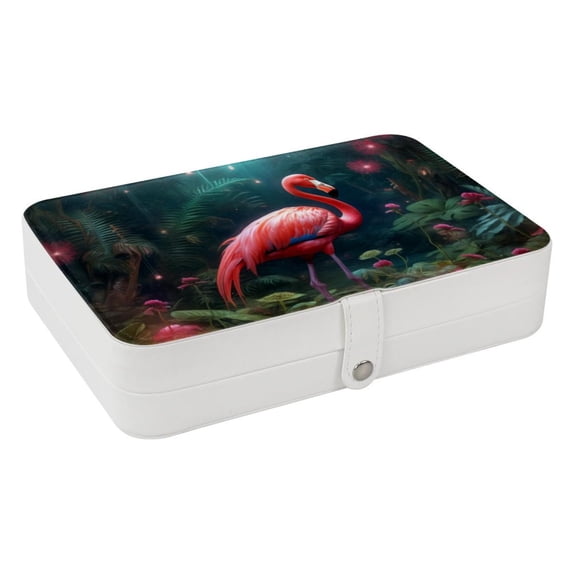 Flamingo Elegant Jewelry Box Organizer with Removable Compartment and Earring Holder - Portable PU Leather Storage Case