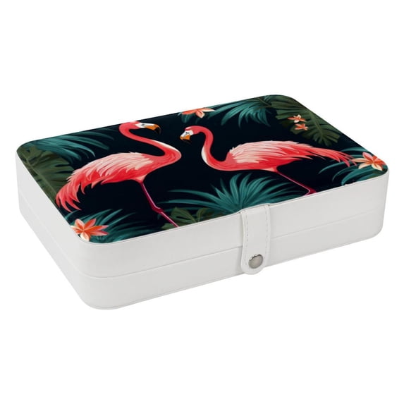 Flamingo Elegant PU Leather Jewelry Box with Removable Compartment and Earring Holder - Decorative Storage Box - Portable