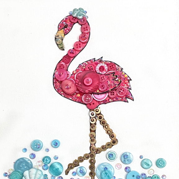 Flamingo Embellishment Bundle Pink Buttons, Turquoise Accents, Crystals, Gems & Sequins DIY Craft Kit for 8x10 Canvas Art