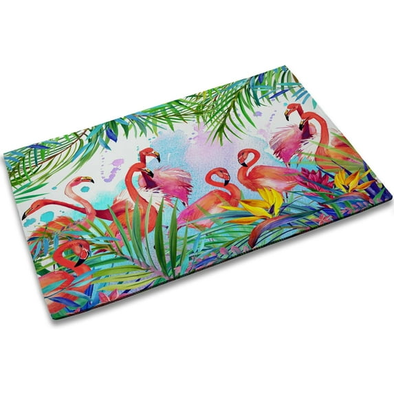 Flamingo Entrance Door Mat,Tropical Flowers Leaves Decor Doormat,Non-Slip Carpet Rugs with Felt Decorative for Home/Indoor/Outdoor 17" x 30"