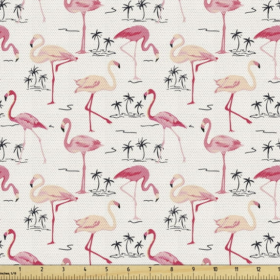 Ambesonne Flamingo Fabric by the Yard Upholstery, Wild Bird Love Vintage, 1 Yard, Beige Pink