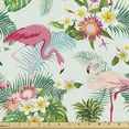 thumbnail image 1 of Ambesonne Flamingo Fabric by the Yard Upholstery, Fresh Exotic Jungle, 5 Yards, Multicolor, 1 of 4