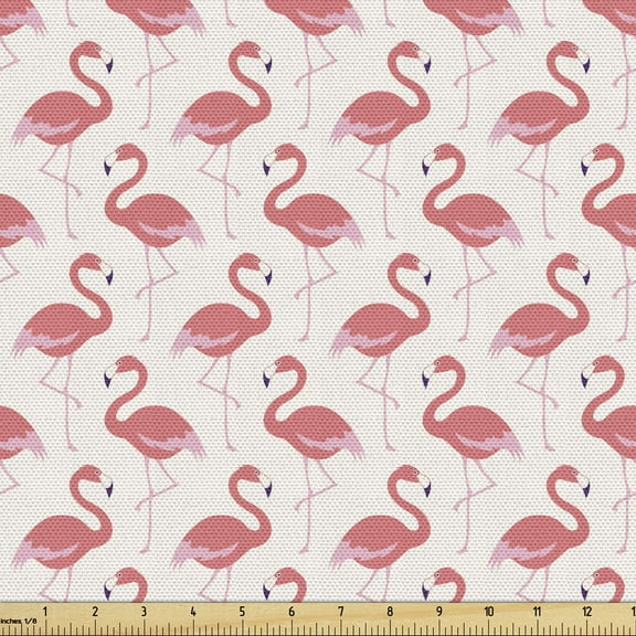 Ambesonne Flamingo Fabric by the Yard Upholstery, Exotic Fantasy Fauna, 2 Yards, Beige Dark Coral Purple