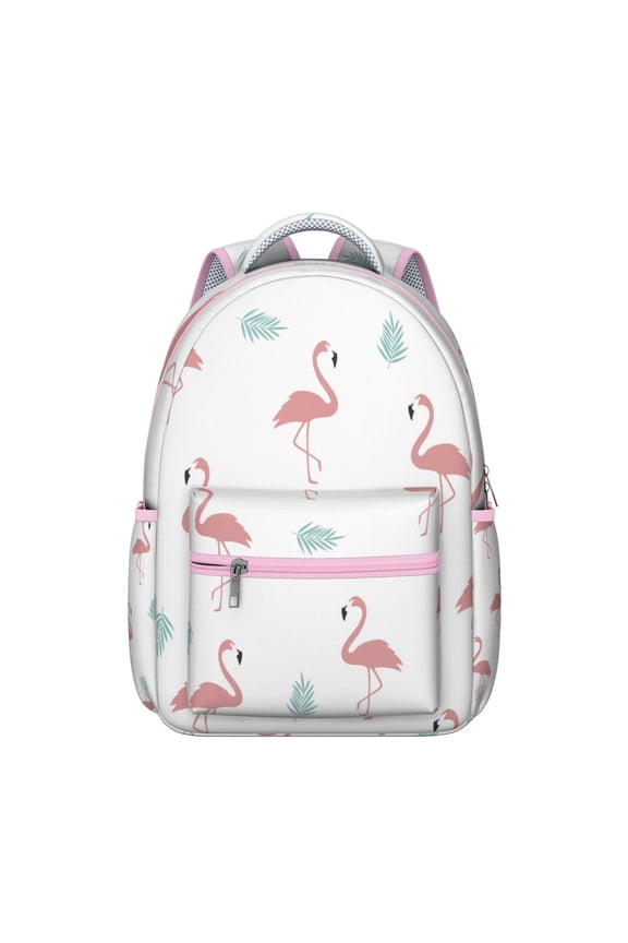 Flamingo Faux Fur Backpack - Plush Accent Patches with Seasonal Designs, Coordinating Fuzzy Keychain Included