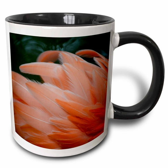 3drose, Flamingo Feathers Ruffled, 15oz Two-tone Black Mug