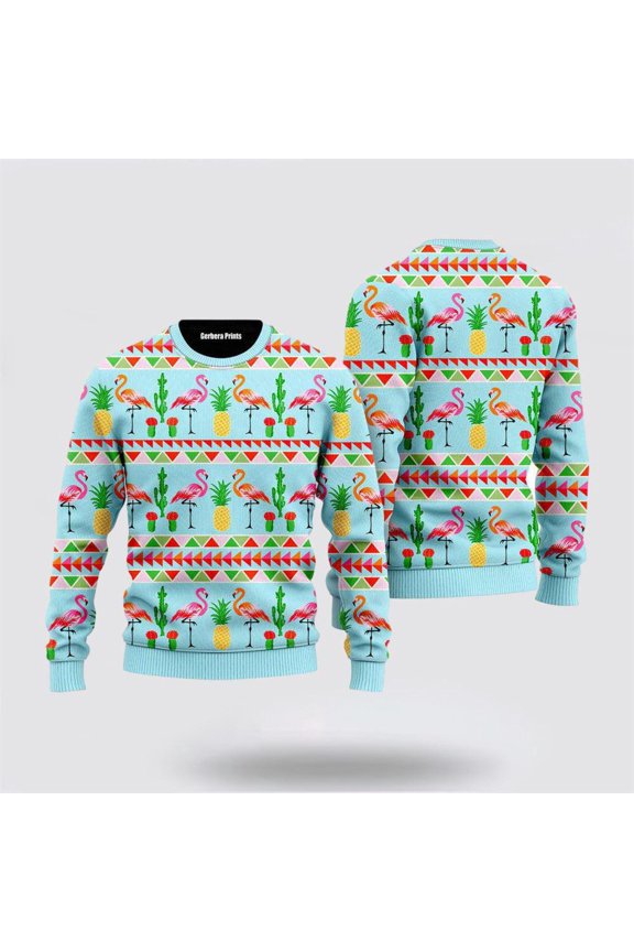 Flamingo Flamingle All The Way Pattern Ugly Christmas Sweater – Christmas Gifts For Frends