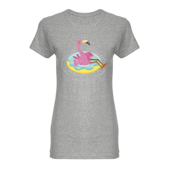 Flamingo Floating On Donut Shaped T-Shirt Women -Image by Shutterstock, Female x-Large