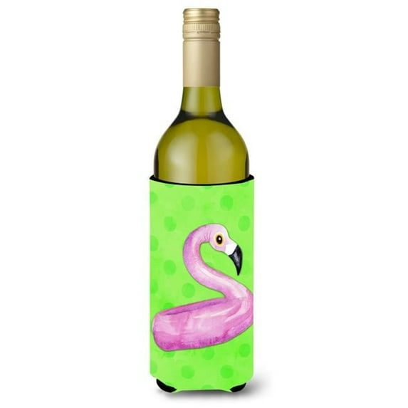Flamingo Floaty Green Polkadot Wine Bottle Beverge Insulator Hugger - Green