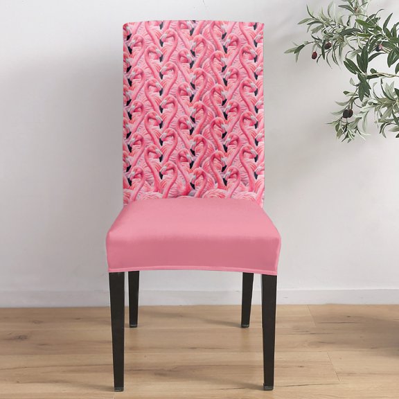 Flamingo Flock Dining Chair Covers Set of 6, Modern Tropical Animal Slender Necks Pink Birds Chair Covers for Dining Room Removable Seat Protectors Slipcovers for Home Party Wedding Banquet