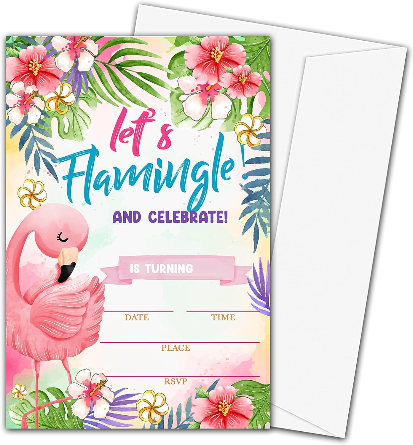 Flamingo Floral Birthday Party Invitation Cards Kids, Teens, 20