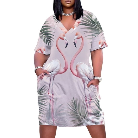 Flamingo Floral Pattern Loose Pocket Dress Dresses Summer Summer Dresses for Women