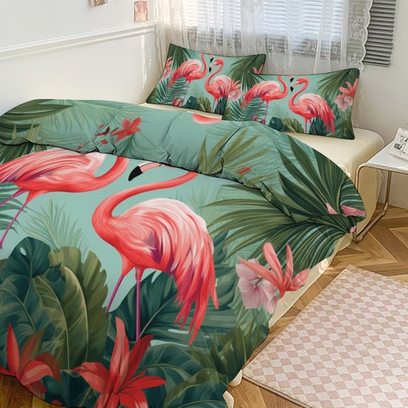 Flamingo Flower Tropical Bedding Set Couple Bedclothes Pillowcase Customized Home Textiles Bed Set for Bedroom Decoration