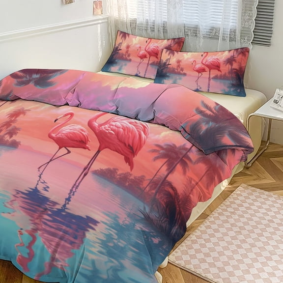 Flamingo Flower Tropical Duvet Cover Set Bedding Set Polyester Quilt Cover for Bedroom Decoration