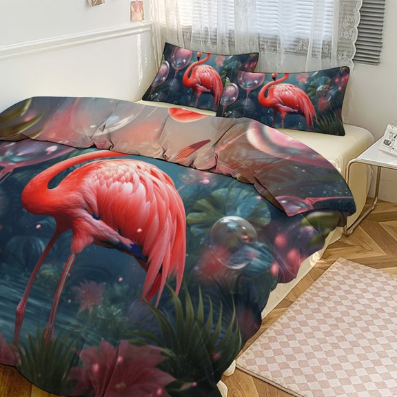 Flamingo Flower Tropical Duvet Cover Set Bedding Set Polyester Quilt Cover for Bedroom Decoration
