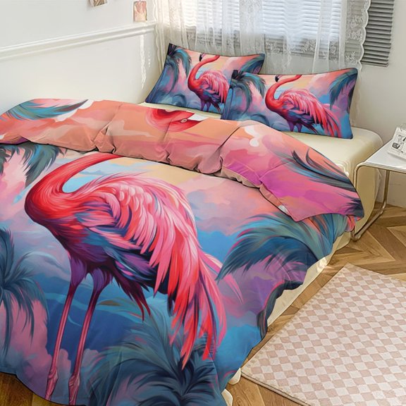 Flamingo Flower Tropical Duvet Cover Set Bedding Set Polyester Quilt Cover for Bedroom Decoration