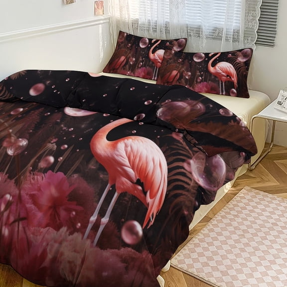 Flamingo Flower Tropical Duvet Cover Set Bedding Set Polyester Quilt Cover for Bedroom Decoration