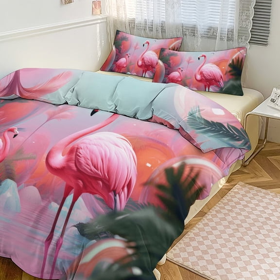Flamingo Flower Tropical Duvet Cover Set Bedding Set Polyester Quilt Cover for Bedroom Decoration