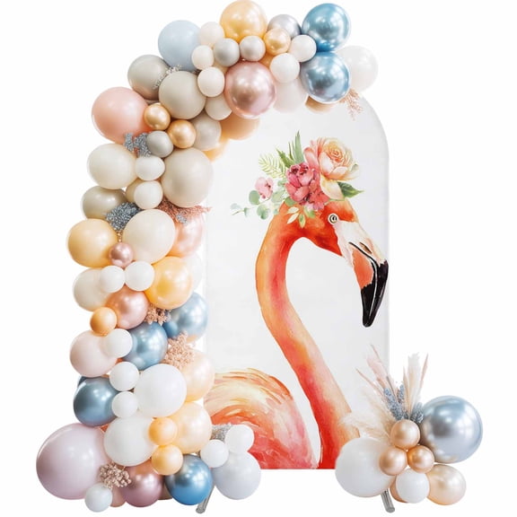 Flamingo Flowers Arch Backdrop Cover 4 FT Watercolor Tropical Red Flamingo Animal Summer Floral Stretchy Elastic Arch Stand Covers Spandex Arched Background Birthday Wedding Decoration (No Stand)