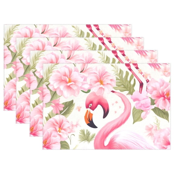 Flamingo Flowers Floral Leaves 12×18 inch Placemats Heat Resistant Washable Foldable Rectangular Placemats Set Decoration Indoor Outdoor for Kitchen Dining Table 6PCs
