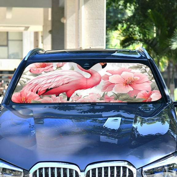 Flamingo Flowers Floral Leaves Automotive Front Car Windshield Sun Shade Reflector Foldable for Front Fit for Cars Truck SUVs