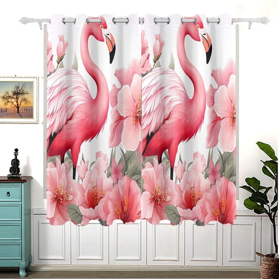 Flamingo Flowers Floral Leaves Blackout Curtain Panels 63x55in Drapes Privacy Assured for Living room Bedroom Bathroom 2 panels set