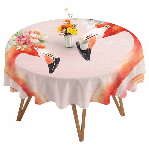 Flamingo Flowers Round Tablecloth 54 inches Tropical Red Flamingo Animal Summer Floral Plant Pink Waterproof Oil-Proof Table Cloth Round Table Cover for Holiday Party Picnic Dinner Decor