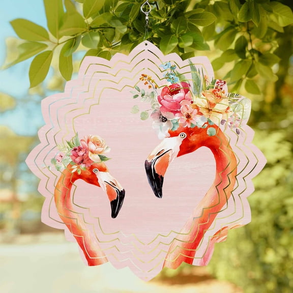 Flamingo Flowers Wind Spinner for Garden Yard 8In, Tropical Red Flamingo Animal Summer Floral Plant Pink 3D Stainless Steel Kinetic Hanging Wind Spinners Rustproof Outdoor Decor for Lawn Patio Home