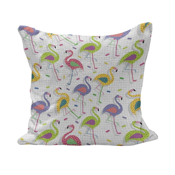Flamingo Fluffy Throw Pillow Cushion Cover, Colorful Retro Vintage Flamingo Patterns in Polka Dot Design Checked Background, Rectangle Accent Pillow Case, 36" x 16", Multicolor, by Ambesonne