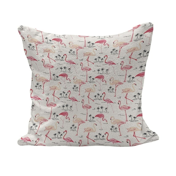 Flamingo Fluffy Throw Pillow Cushion Cover, Flamingos in Vintage Style Illustration Love and Romantic Animals Art Print, Decorative Square Accent Pillow Case, 16" x 16", Beige Pink, by Ambesonne