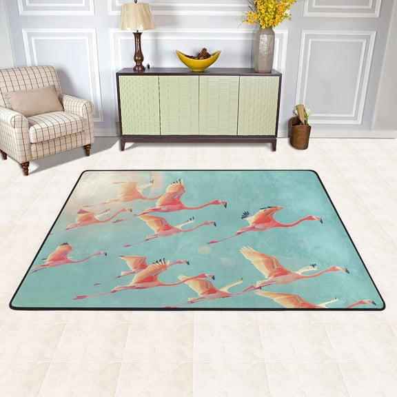 Flamingo Fly Area Rug Washable 72 x 48 Floor Carpet Mat Non Slip for Bedroom Living Room Kids Room Home Decor