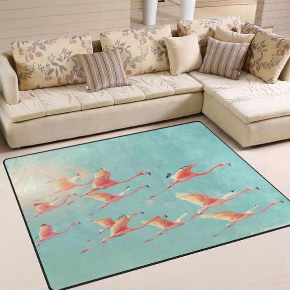 Flamingo Fly Area Rug Washable 80 x 58 Floor Carpet Mat Non Slip for Bedroom Living Room Home Decor