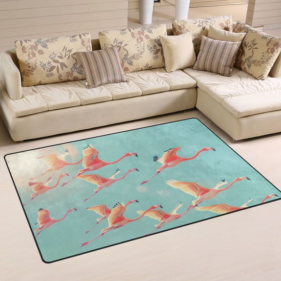 Flamingo Fly Area Rug Washable Floor Carpet Mat 60 x 39 inch for Bedroom Living Room Kids Room Home Decor