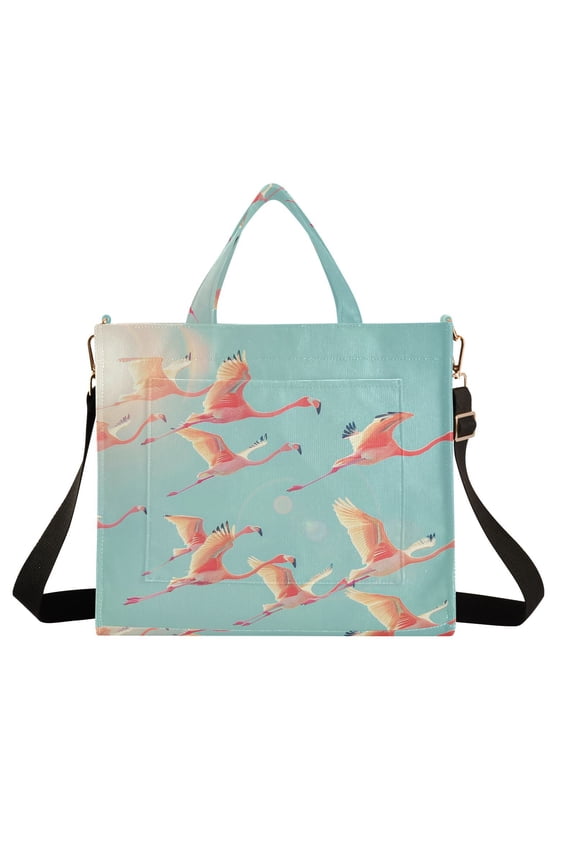Flamingo Fly Corduroy Tote Bag Handbag Large Messenger Bag Shoulder Crossbody Zipper Bag Purse