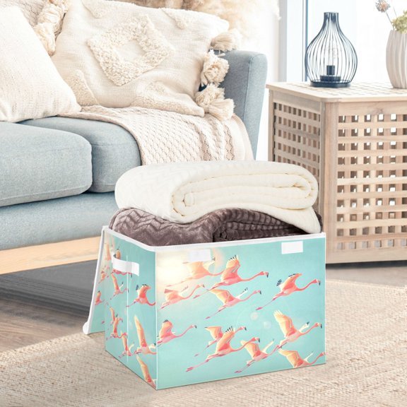 Flamingo Fly Storage Basket Foldable Laundry Basket Shelf Kids Toy Storage Container Organizer with Handles