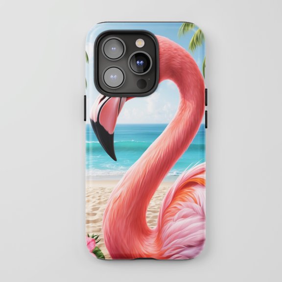 Flamingo For All iPhone Series Protective Phone Case Tropical Beach Art Pink Blue