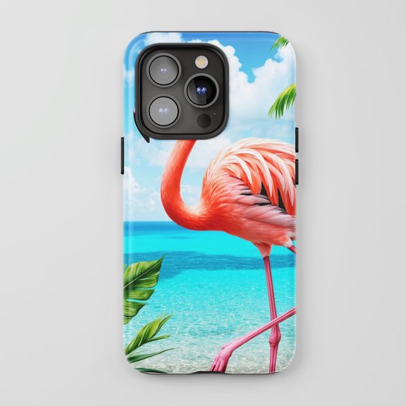 Flamingo For All iPhone Series Protective Phone Case Tropical Beach Pink Blue