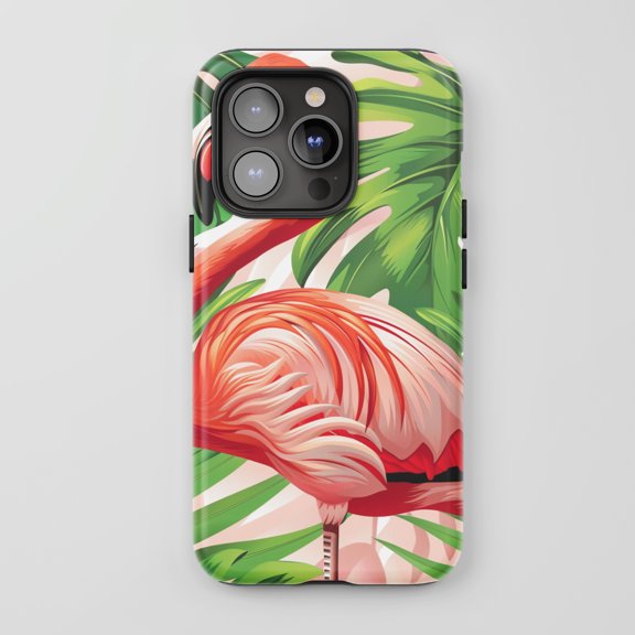 Flamingo For All iPhone Series Protective Phone Case Tropical Pink Green