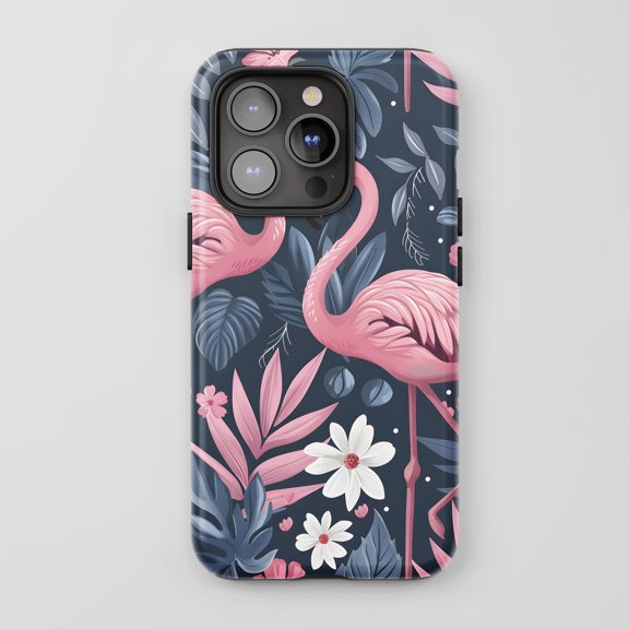 Flamingo For All iPhone Series Tough Phone Case Tropical Art Pink Navy